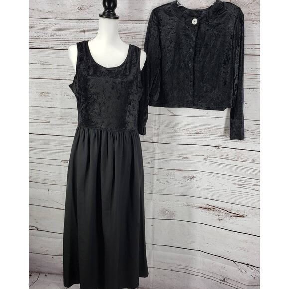 Dana Scott Vintage Black Velvet Dress Jacket Set Size 13/14 - Picture 1 of 12